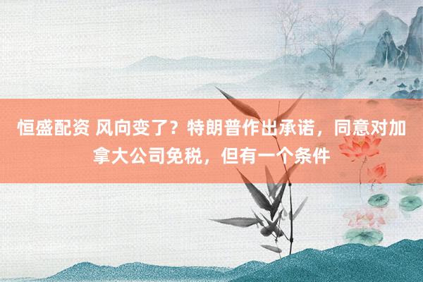恒盛配资 风向变了？特朗普作出承诺，同意对加拿大公司免税，但有一个条件
