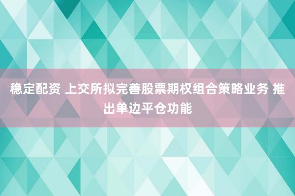 稳定配资 上交所拟完善股票期权组合策略业务 推出单边平仓功能