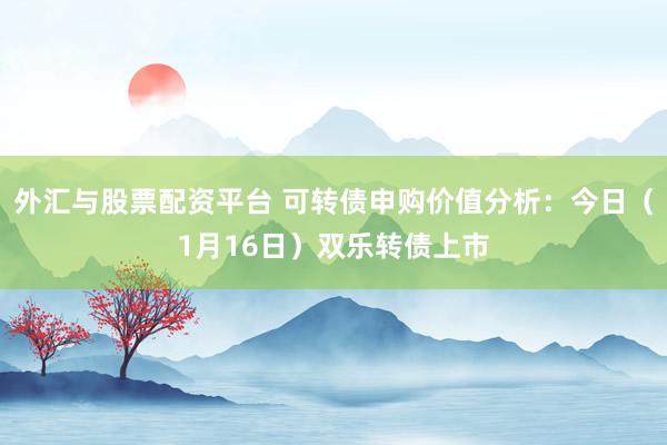 外汇与股票配资平台 可转债申购价值分析：今日（1月16日）双乐转债上市