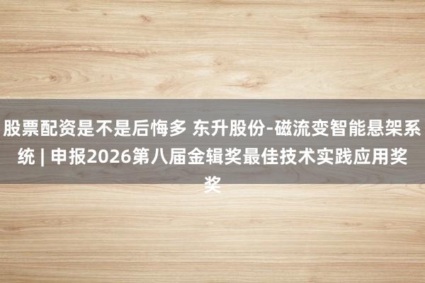 股票配资是不是后悔多 东升股份-磁流变智能悬架系统 | 申报2026第八届金辑奖最佳技术实践应用奖